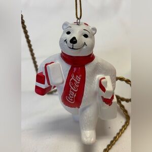Coca-Cola Polar Bear with Red Scarf Carrying Presents Ornaments • NWT
